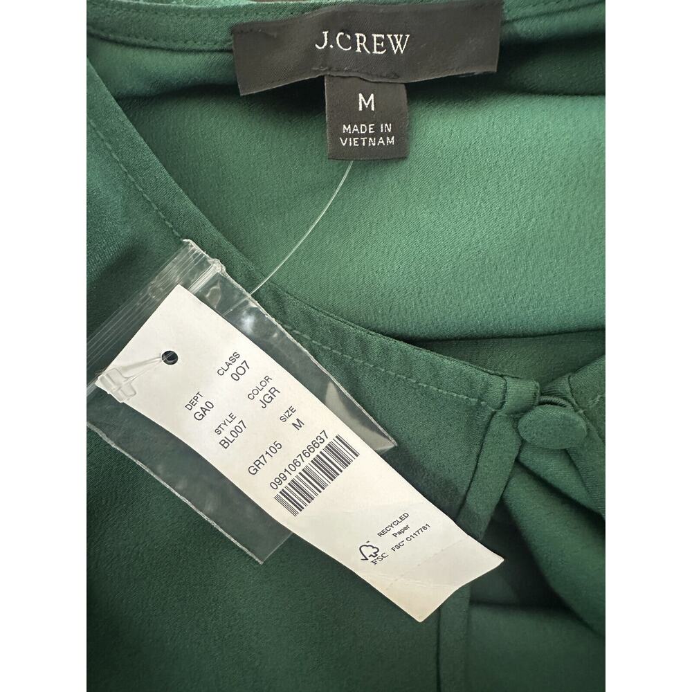 J. Crew Puff Sleeve Satin Back Crepe Top Emerald Green Blouse M NEW Office Chic - Picture 7 of 13